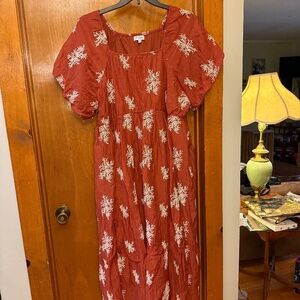 2X Rust Embroidered Midi Dress